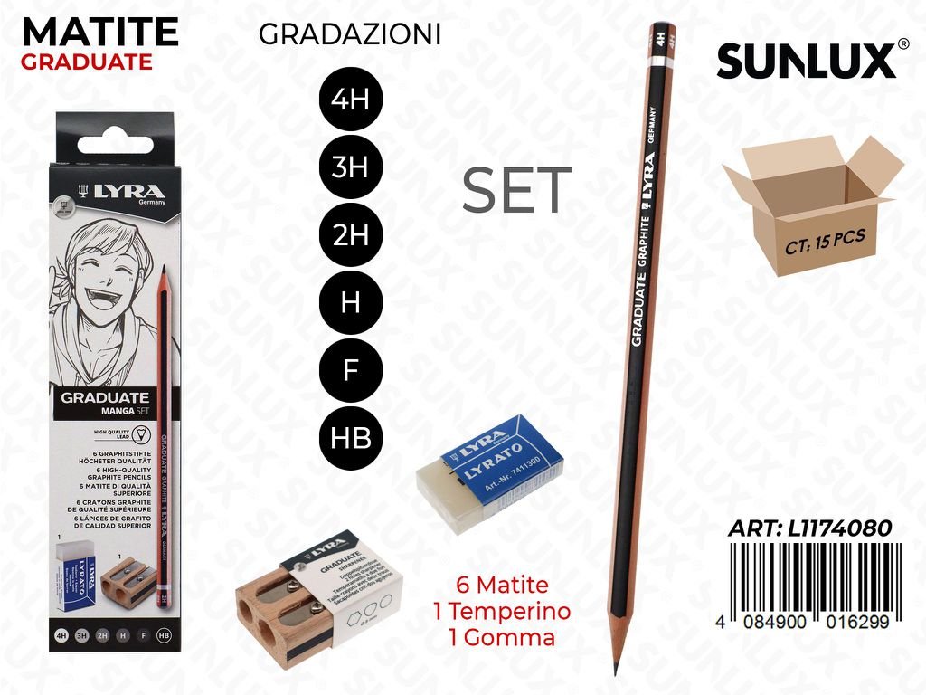 Set Manga Matite Graduate c/ Temp. Gomma 8PCS Ass.