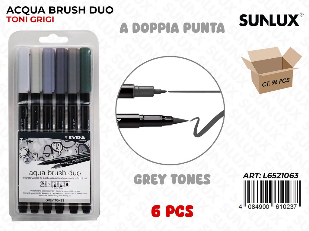 Lyra Ast. 6 Colori Grey Aqua Brush Duo