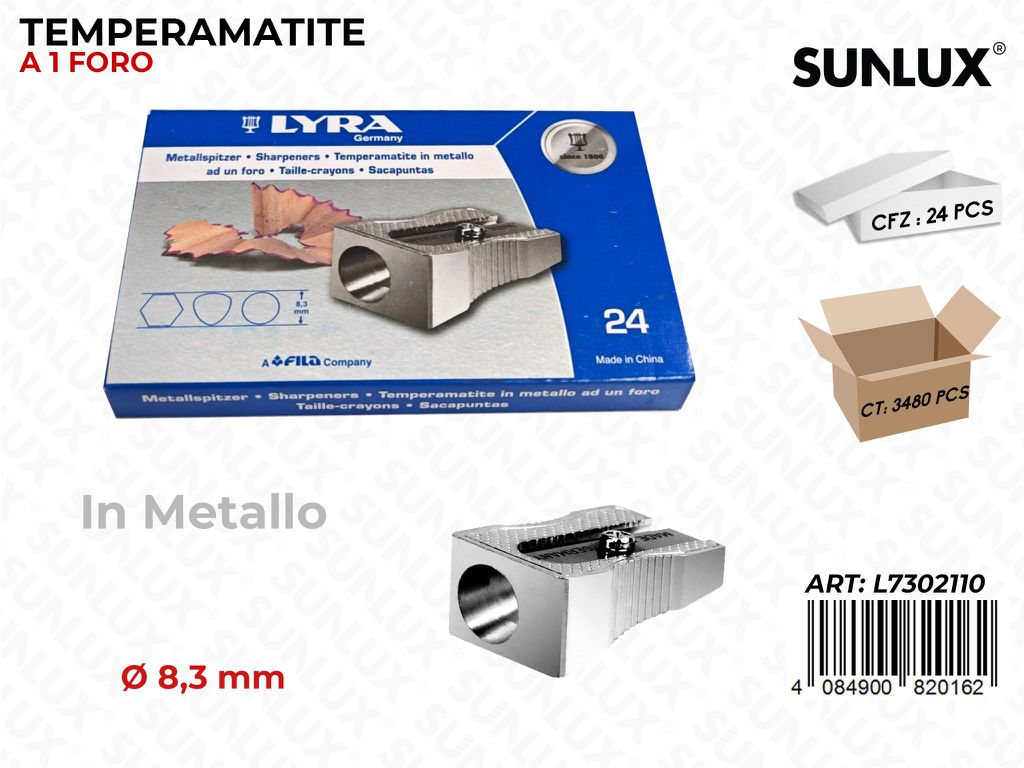 Lyra Temperamatite 1 Foro in Metallo D.8.3MM / Pz da 24
