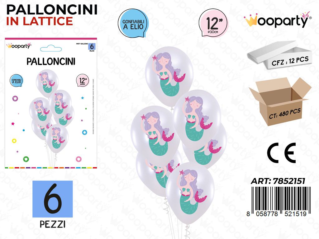 Wooparty Palloncini Sirena 6PCS 30CM