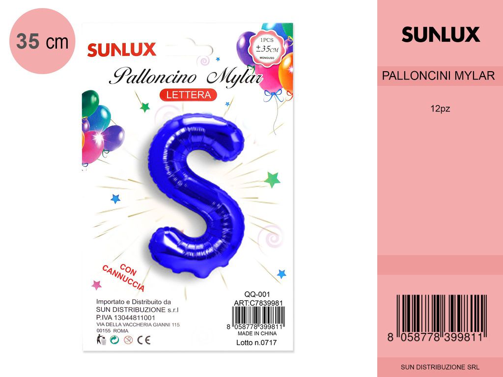 Palloncino Mylar Blu Lettera S