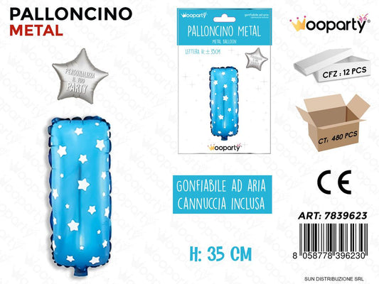 Palloncino Mylar Blu c/ Stelle Let. i 35CM