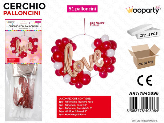 Cerchio con 51 Palloncini Ass Love Rosso D.80CM