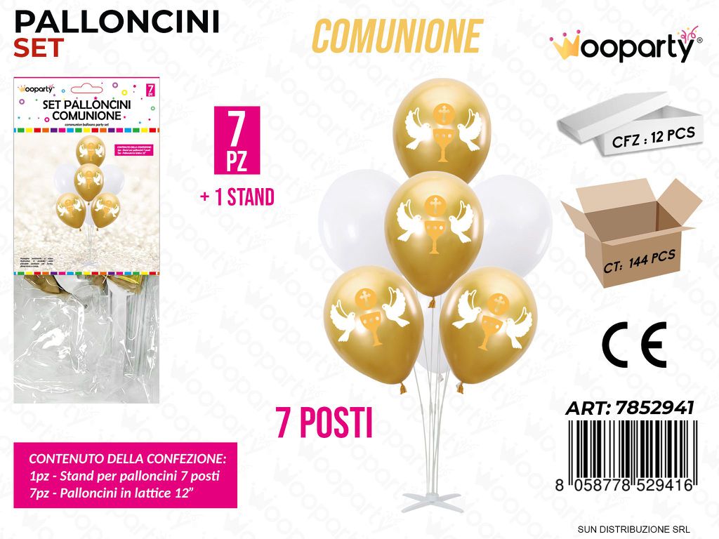 Set Palloncini c/ Stand Comunione 7PCS Ass. / Pz da 12