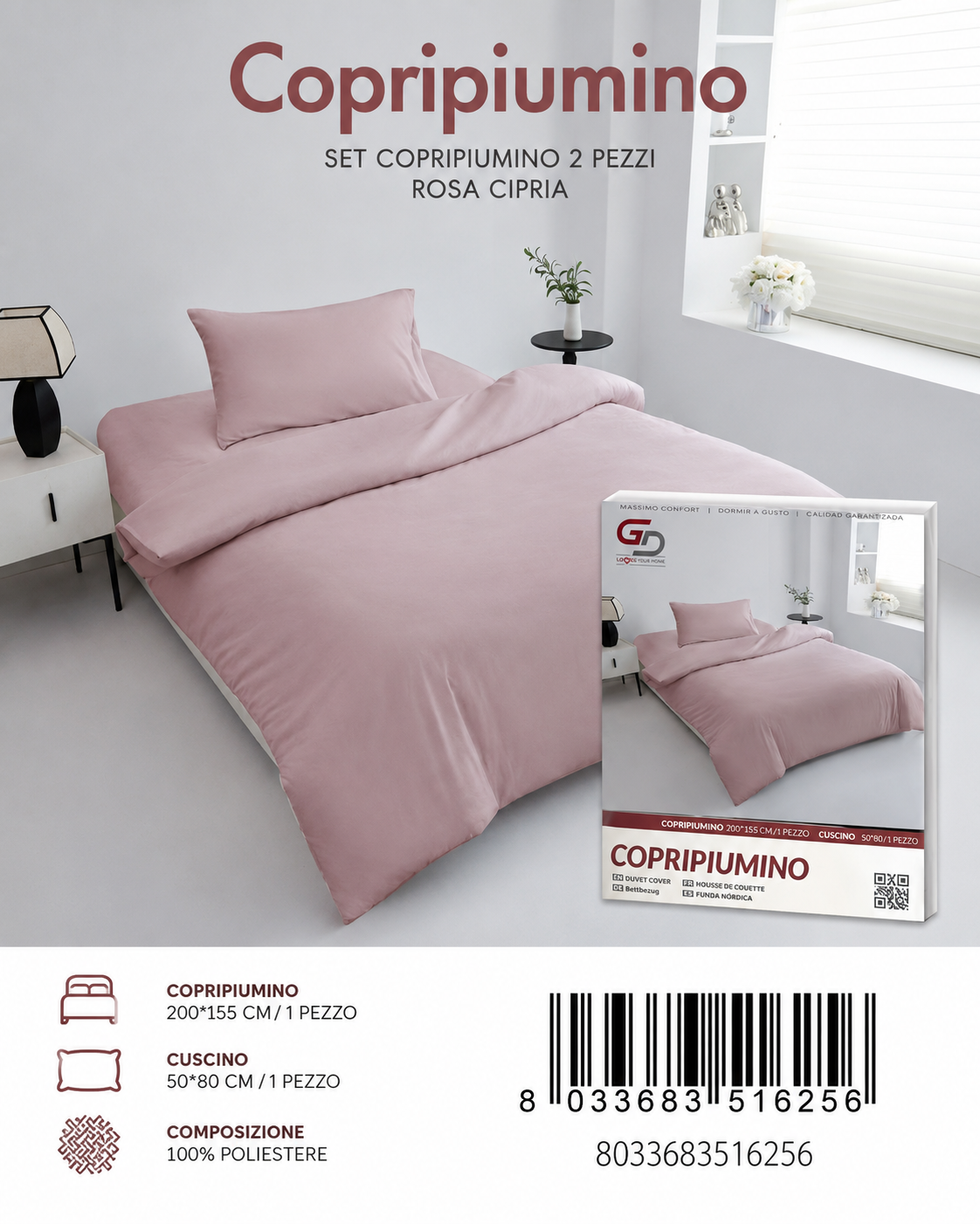 Parure Copripiumino Copripiumino+1 Federa Cuscino 200*155Cm 50*80+20Cm