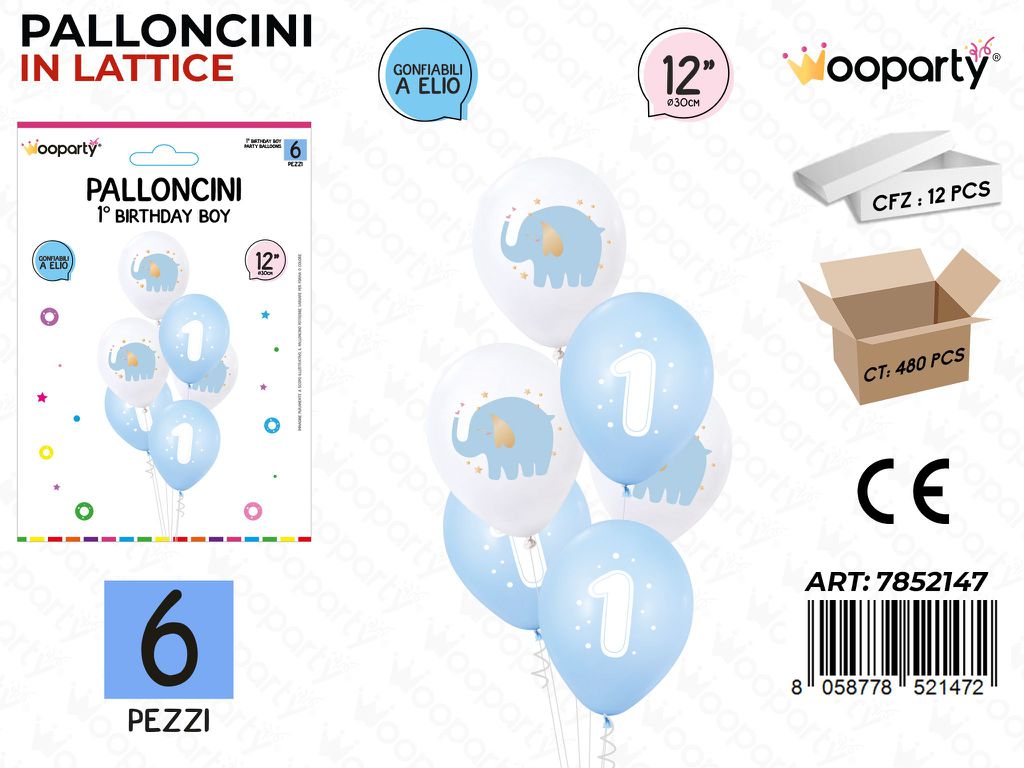 Wooparty Palloncini One Boy 6PCS 30CM