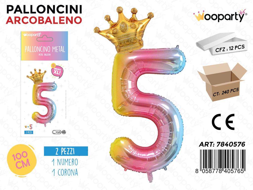 Set Palloncini Arcobaleno N. 5 100CM