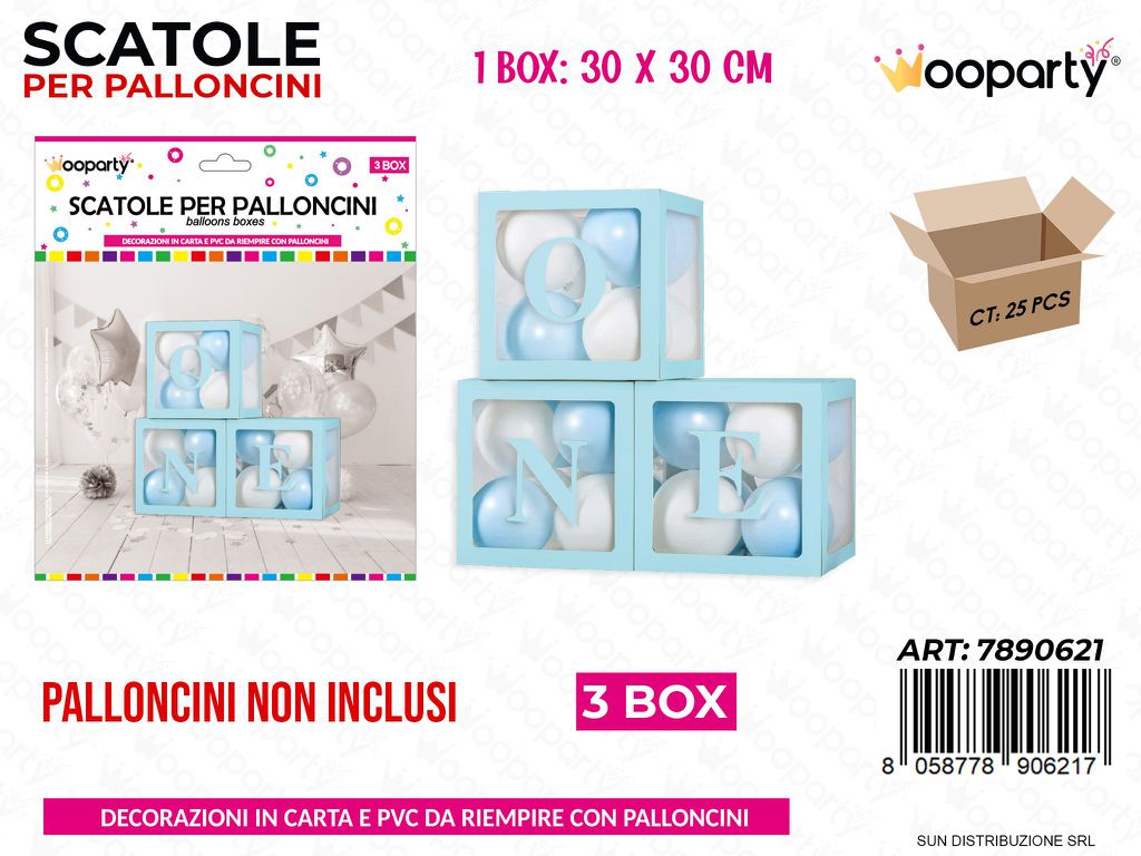 Scatole per Palloncini 3BOX One Celeste 30*30CM