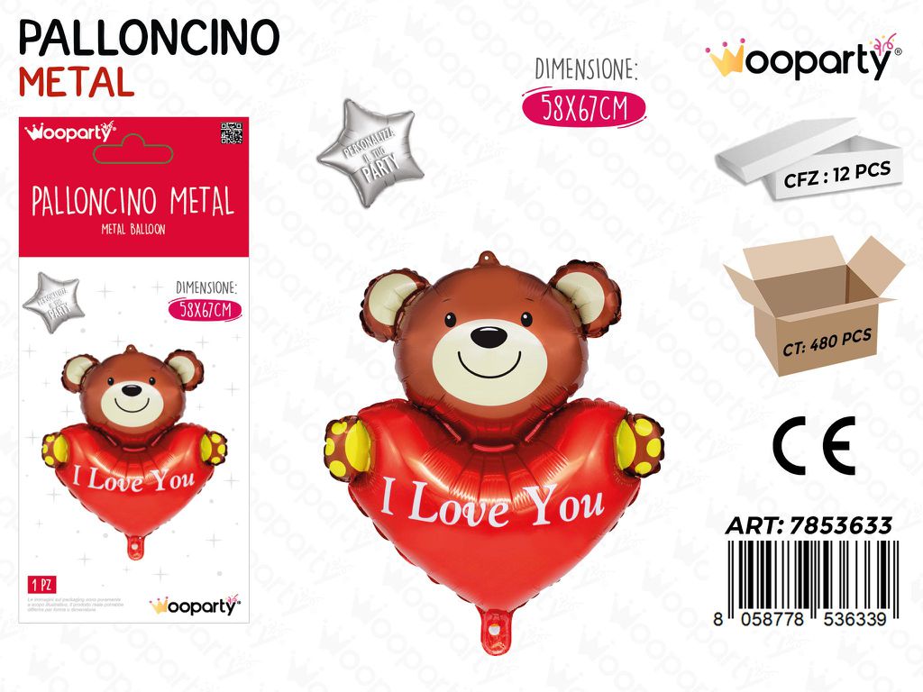 Wooparty Palloncino Metal Orso Love U 58*67CM