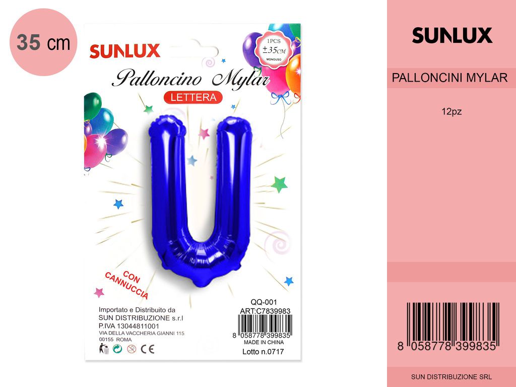 Palloncino Mylar Blu Lettera U