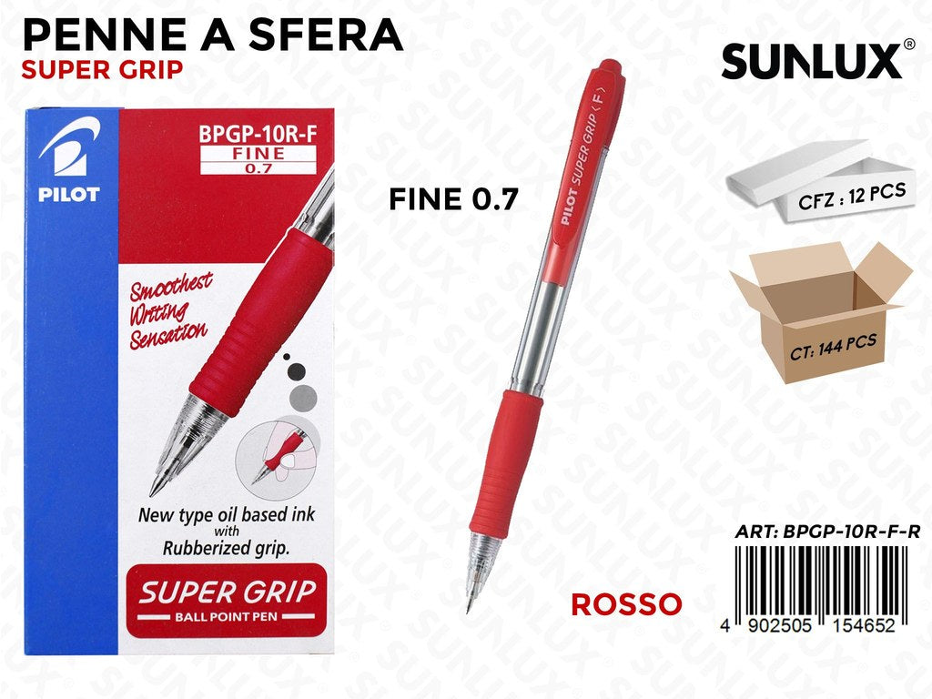 Pilot Super Grip Pen Fine Rosso 0.7