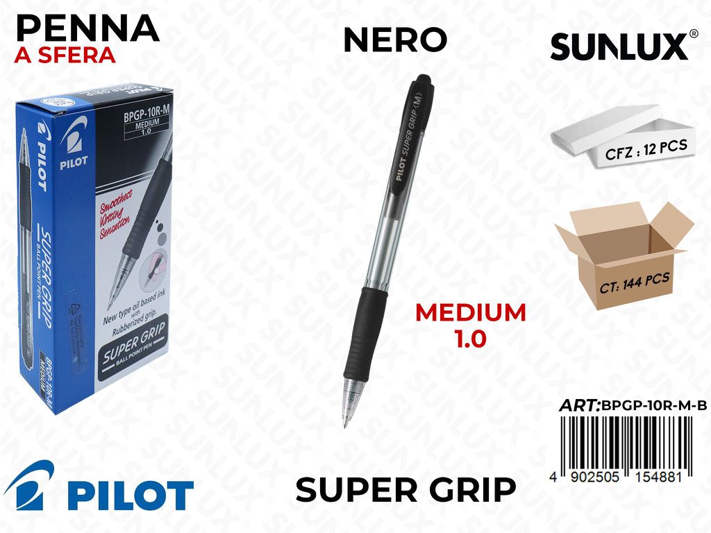 Pilot Super Grip Pen Nero a Scatto 1.0MM
