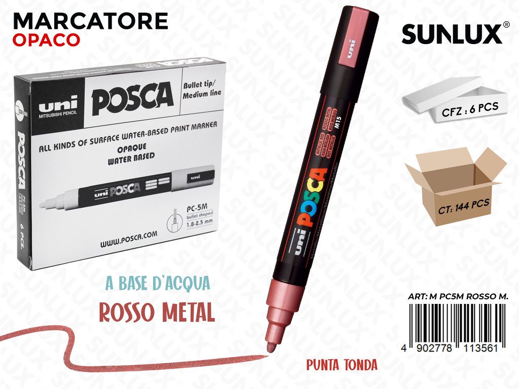 Uni Posca PC-5M M Rosso Metal / Pz da 6