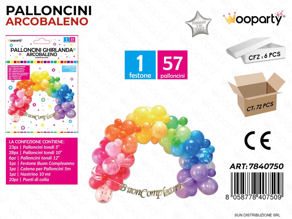 Palloncini Ghirlanda Arcobaleno 58PCS