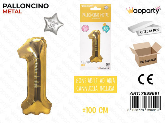 100CM Palloncino Mylar Oro Num. 1
