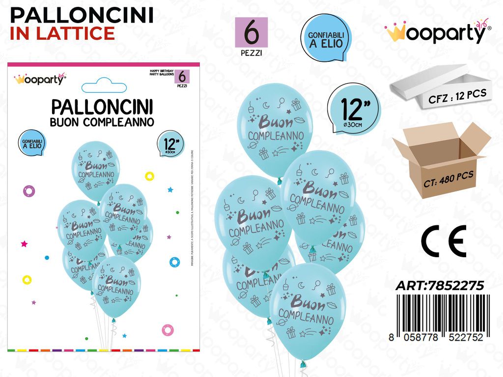 Wooparty Palloncini B. Compl. 6PCS Ass. 30CM