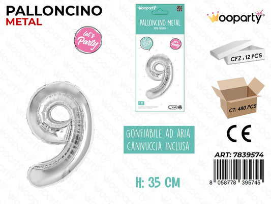 Palloncino Argento Metal 35CM N. 9