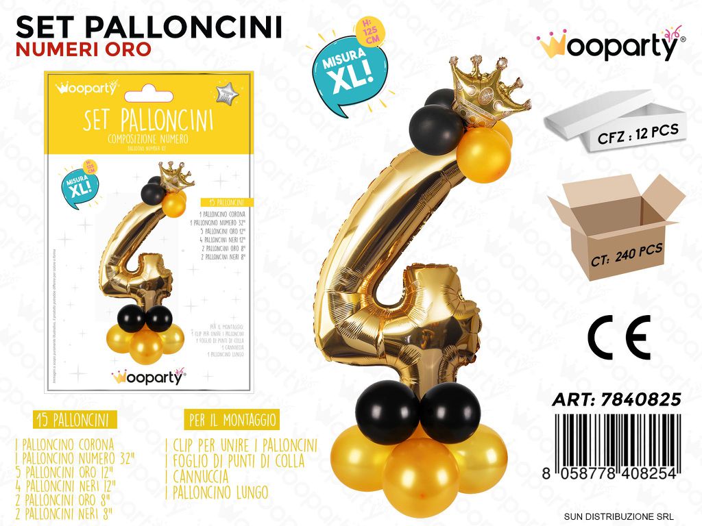 Set Palloncini N.4 ORO*NERO 15PCS 125CM