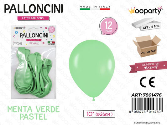 Palloncini Verde Menta Pastel 10 D.26CM 12PCS