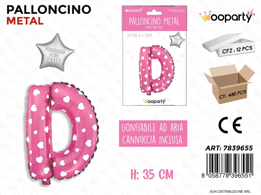 Palloncino Metal Rosa c/Cuore Let. a 35CM