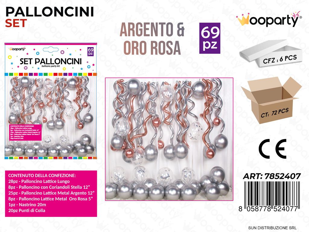 Set Palloncini ARG.*ORO Rosa 69PCS Ass.