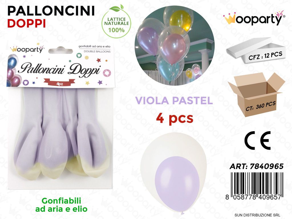 Palloncini Doppi Trasp. Viola Pastel 4PCS