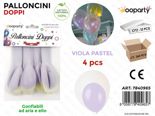 Palloncini Doppi Trasp. Viola Pastel 4PCS