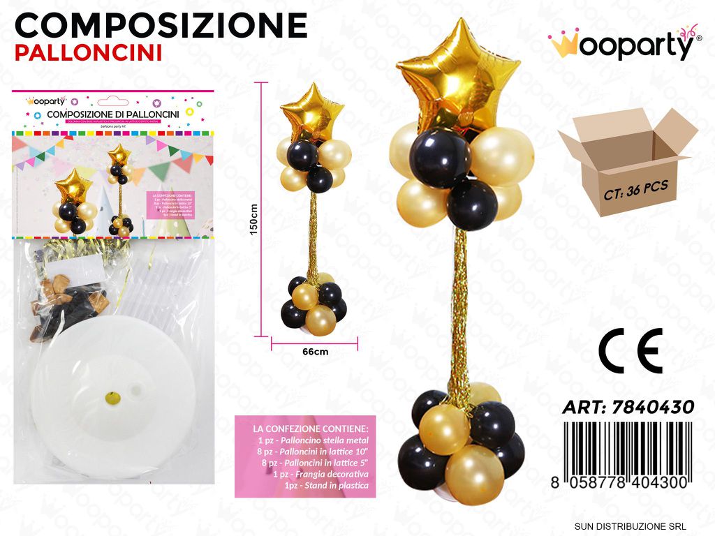 Comp. di Palloncini Nero-oro 66*150CM