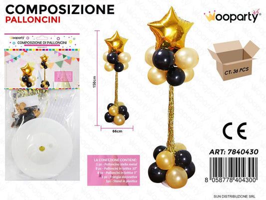Comp. di Palloncini Nero-oro 66*150CM