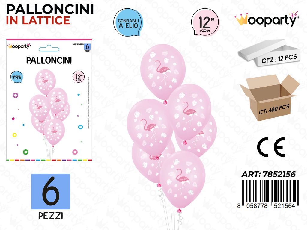 Wooparty Palloncini Flamingo 6PCS 30CM