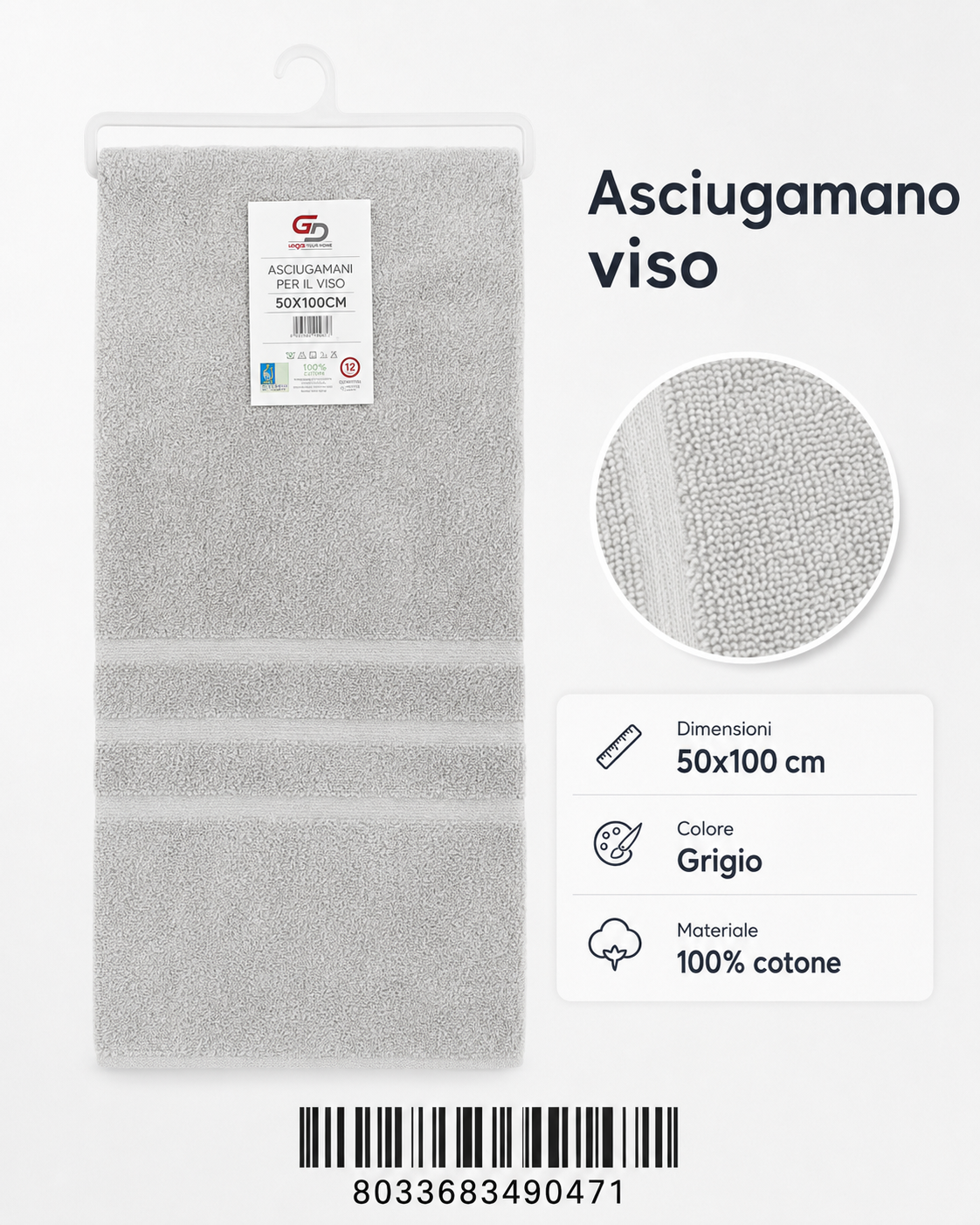 Face Towels Grigio Chiaro 50X100 16/S Ring 380