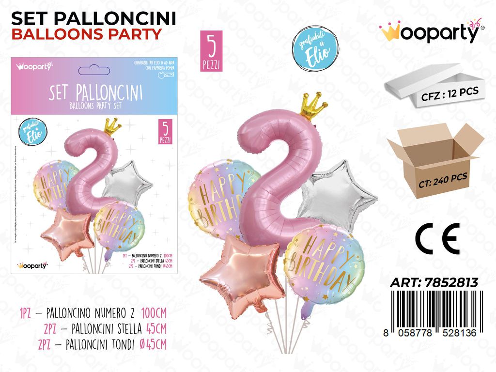 Set Palloncini H. Birthday 2 Rosa 5PCS