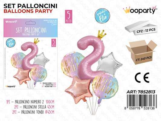 Set Palloncini H. Birthday 2 Rosa 5PCS