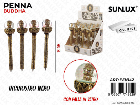 ESP. PENNA NERA BUDDHA C/ PALLA DI VETRO 16CM /PZ DA 12**