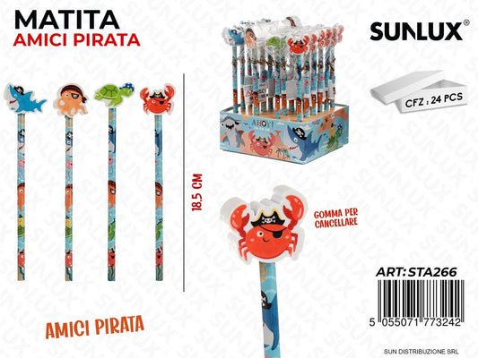 ESP. MATITA PIRATI C/ GOMMA ASS. 18.5CM /PZ DA 24**
