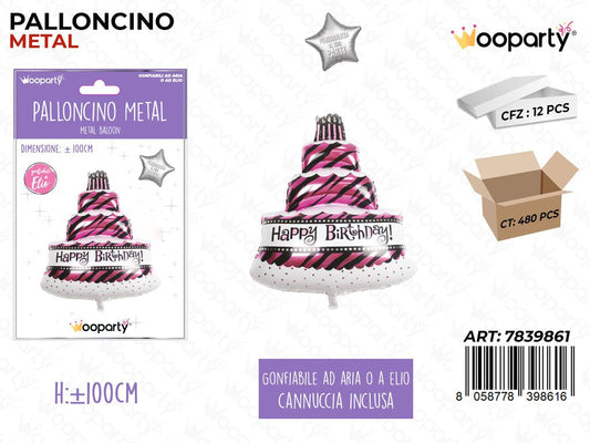 Palloncino Metal Cake H. Birthday Fucsia 100CM