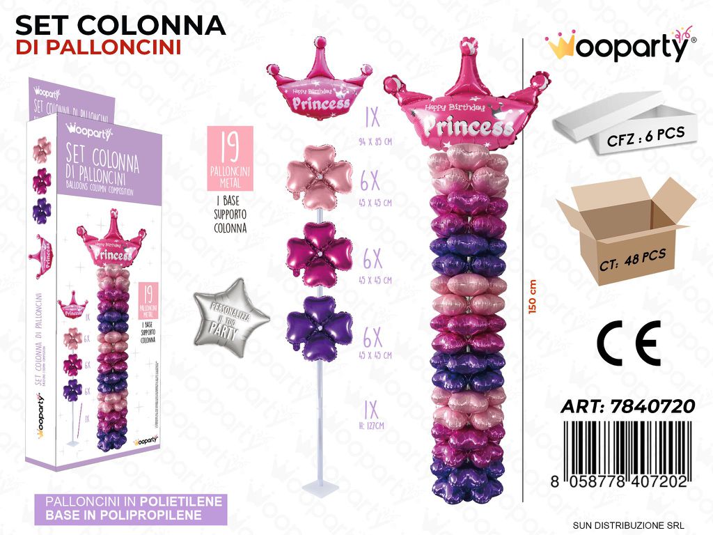 Set Colonna di Palloncini Hb Princess 19PCS Ass.