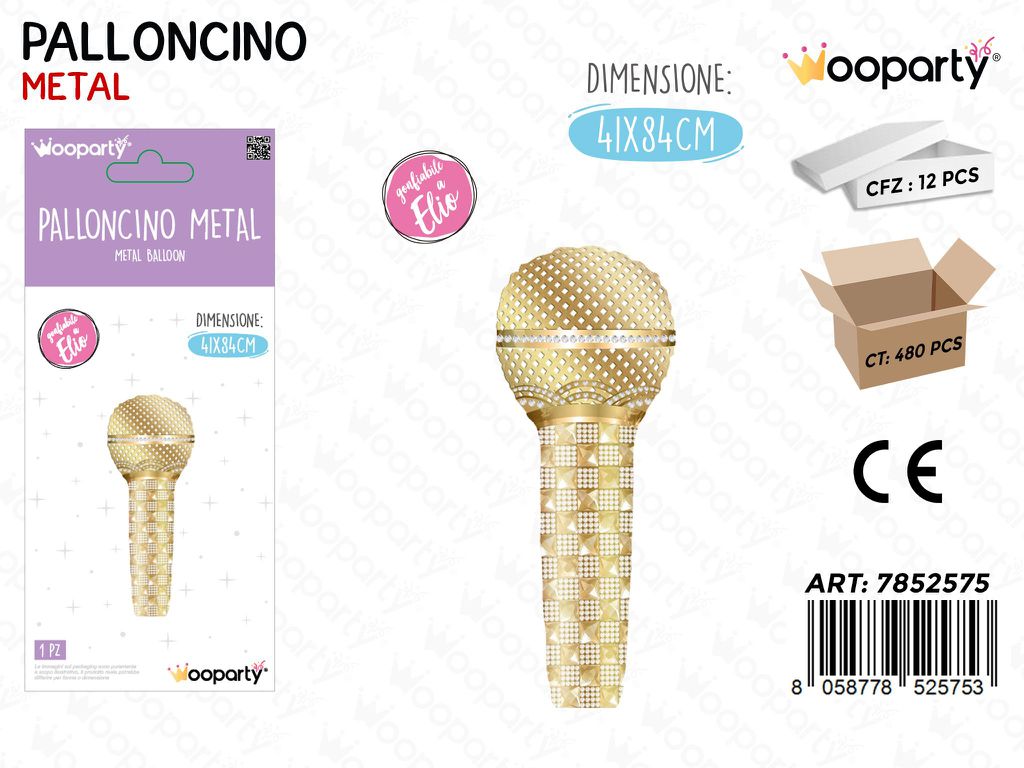 Wooparty Palloncino Metal Microfono 41*84CM