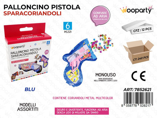 Palloncino Pistola Sparacoriandoli Blu 6PCS
