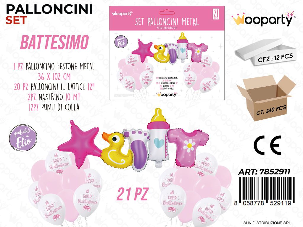 Set Palloncini Battesimo Rosa 21PCS Ass. / Pz da 12
