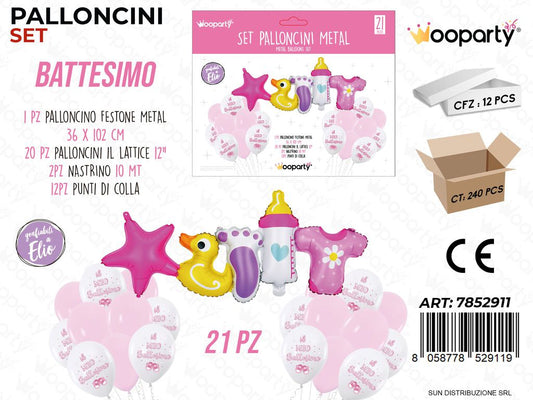Set Palloncini Battesimo Rosa 21PCS Ass. / Pz da 12