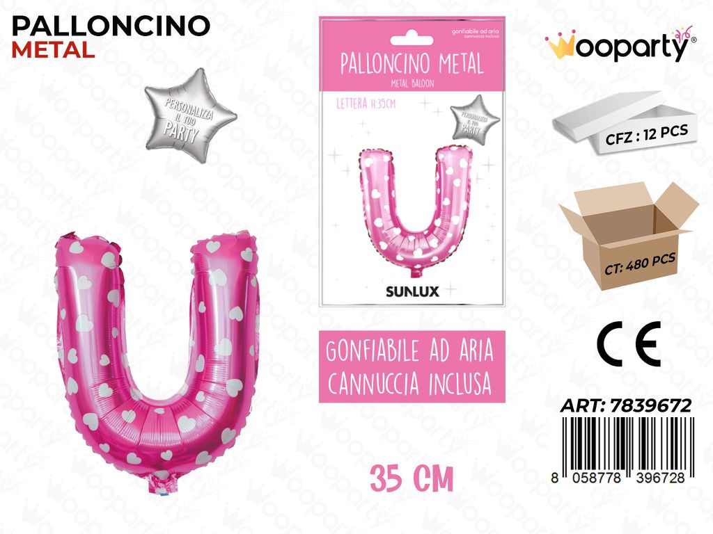 Palloncino Metal Rosa c/Cuore Let. U 35CM