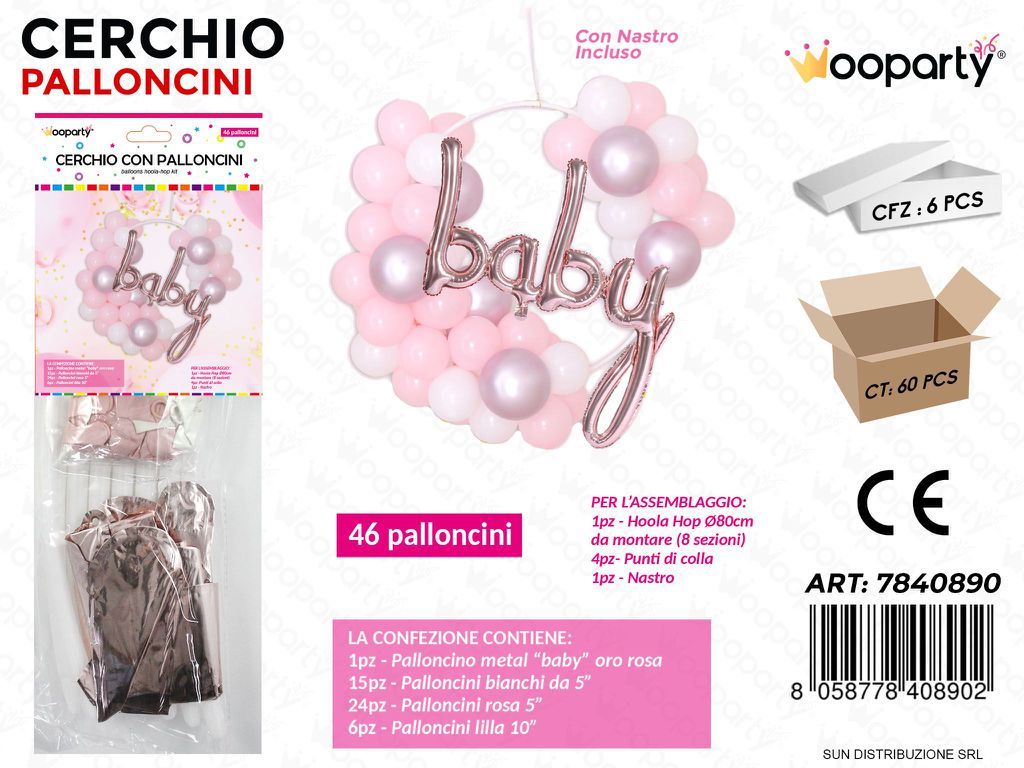 Cerchio con 46 Palloncini Ass. Baby Rosa D.80CM