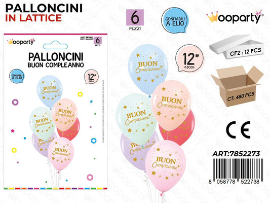 Wooparty Palloncini B. Compl. 6PCS Ass. 30CM