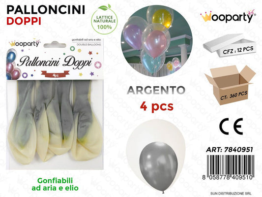 Palloncini Doppi Trasp.- Arg. Metal 4PCS