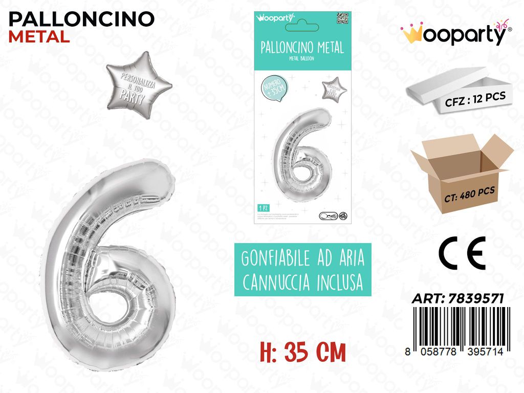 Palloncino Argento Metal 35CM N. 6