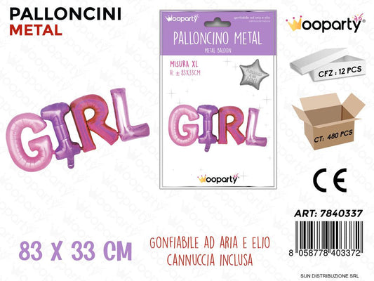 Palloncini Metal Girl Rosa 80*33 Cm Xl