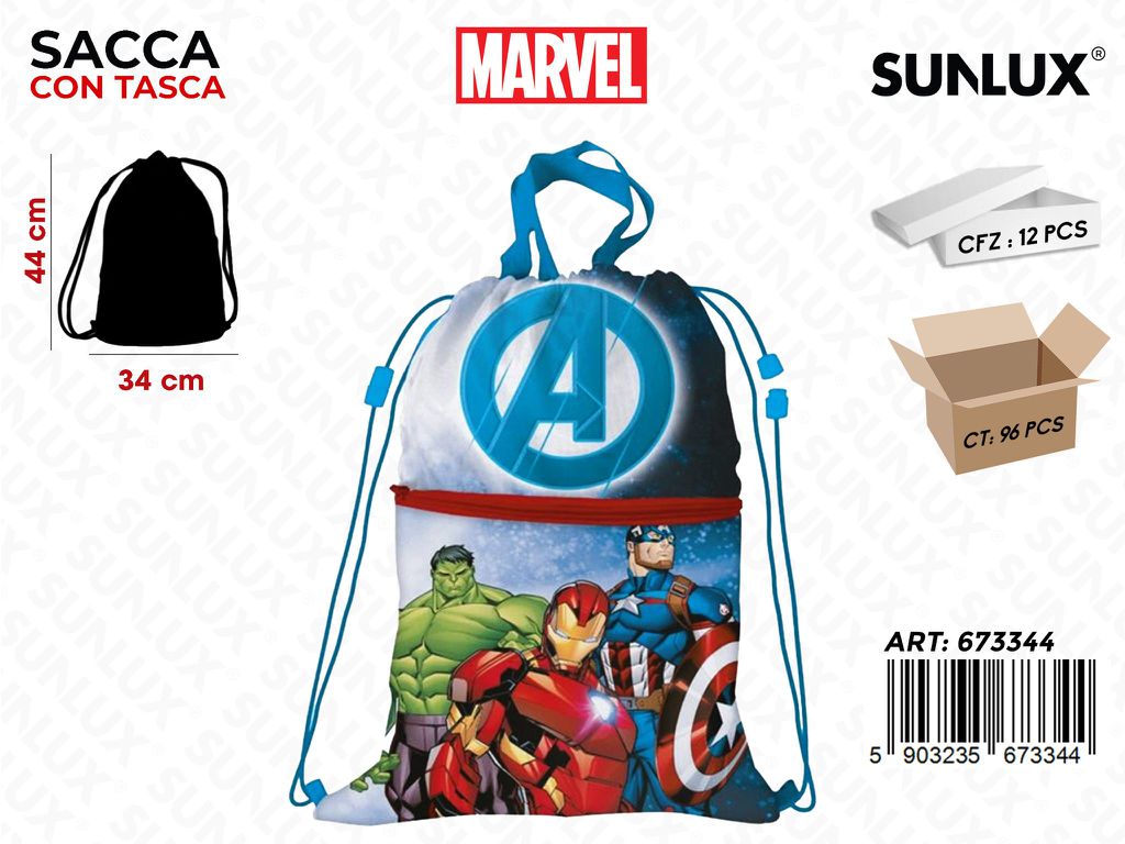 SACCA ZAINO MARVEL C/TASCA 44*33CM
