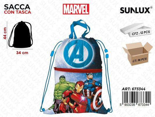 SACCA ZAINO MARVEL C/TASCA 44*33CM