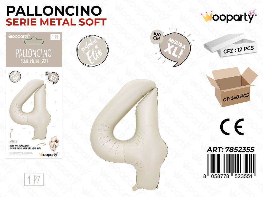 Wooparty Palloncino N.4 Metal Soft 100CM